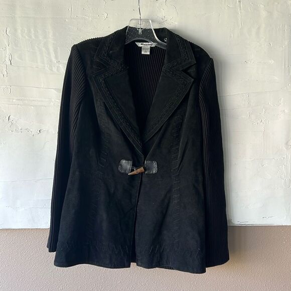 Nygard Collections Vintage Suede Leather Black Button Front Jacket Size Medium - Picture 1 of 5